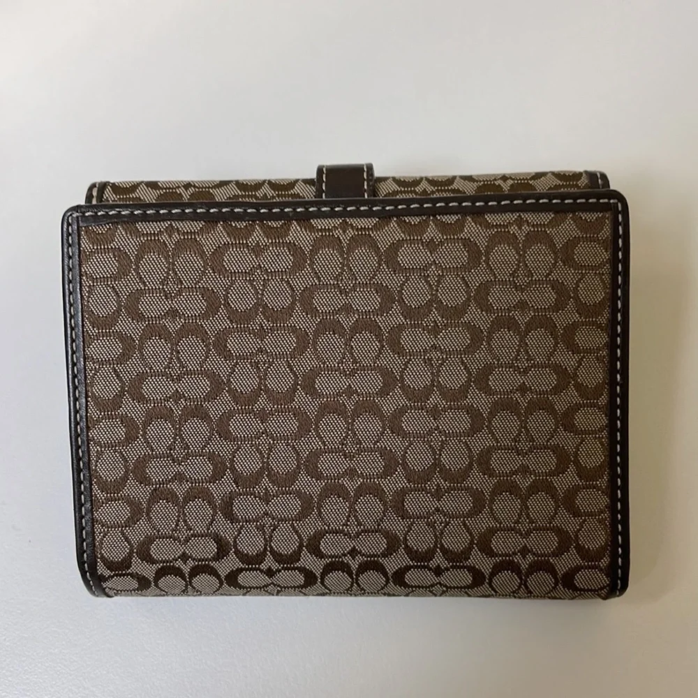 Coach Brown Signature Canvas Wallet with Buckle Detail
